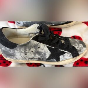 Golden Goose Superstar Sneakers Black Silver Metallic Sz 39 reflective metallic